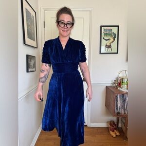 Vintage | Dresses | 4s Vintage Blue Silk Velvet Dress Sz M | Poshmark